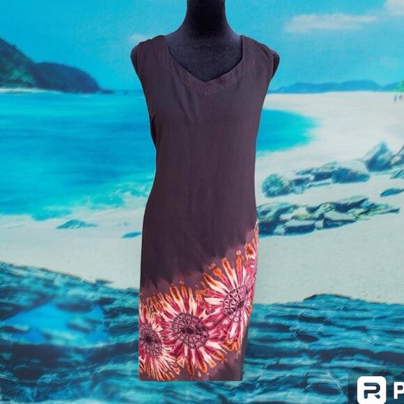 BATIK DESIGN, long with colorful batik on skirt, sleeveless dress women's M-L - Picture 1 of 12